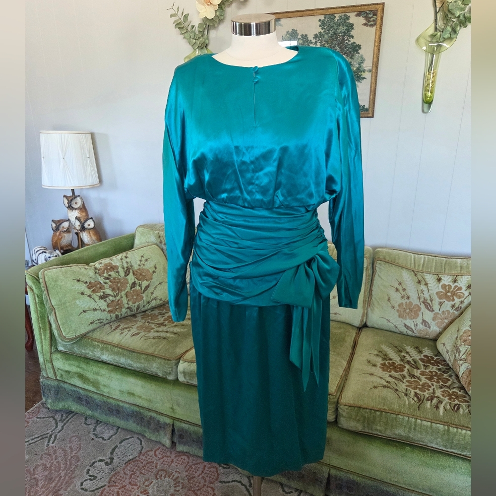 Vintage Elegant Teal Silk Dress